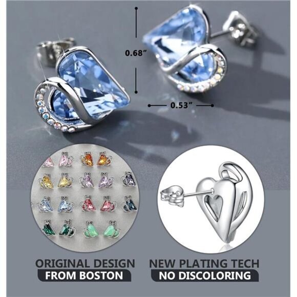 Leafael Infinity Love Heart Birthstone Crystal Stud Earrings for Women - Picture 3 of 7